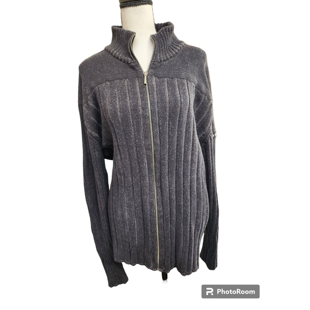 Calvin Klein Mens Gray Full Zip Sweater Black Label Size 2X 100% Cotton
